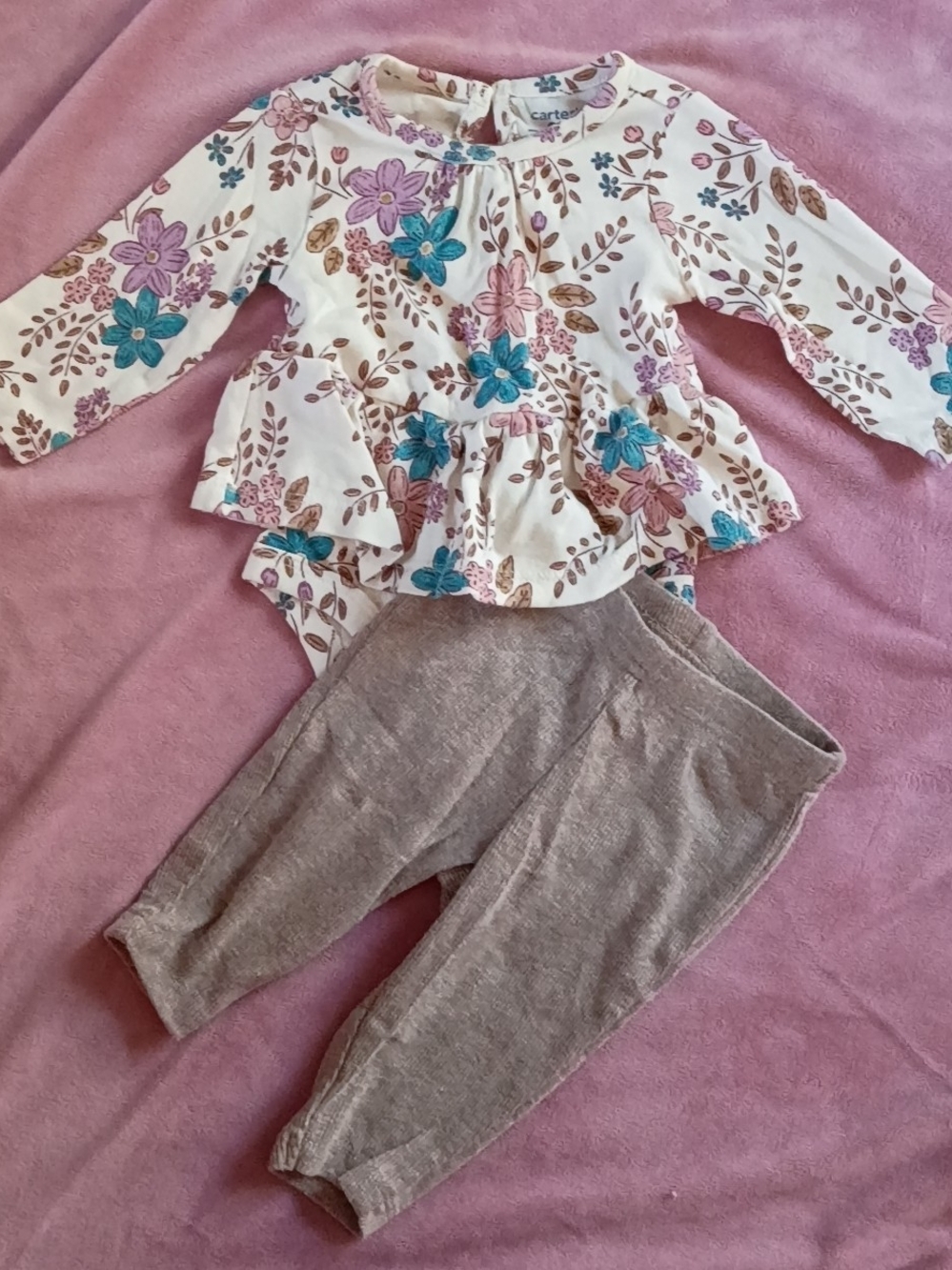 Carter's Cream Floral Peplum Top & Gray Leggings Set - Girls
